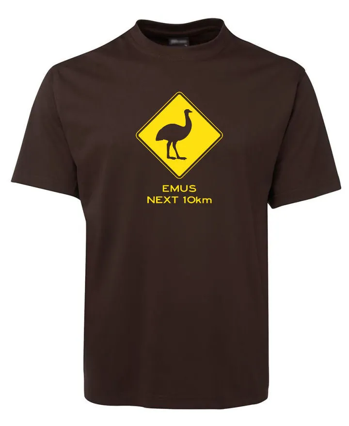 Emus Next 10km Road Sign Adults T-Shirt (Various Colours)