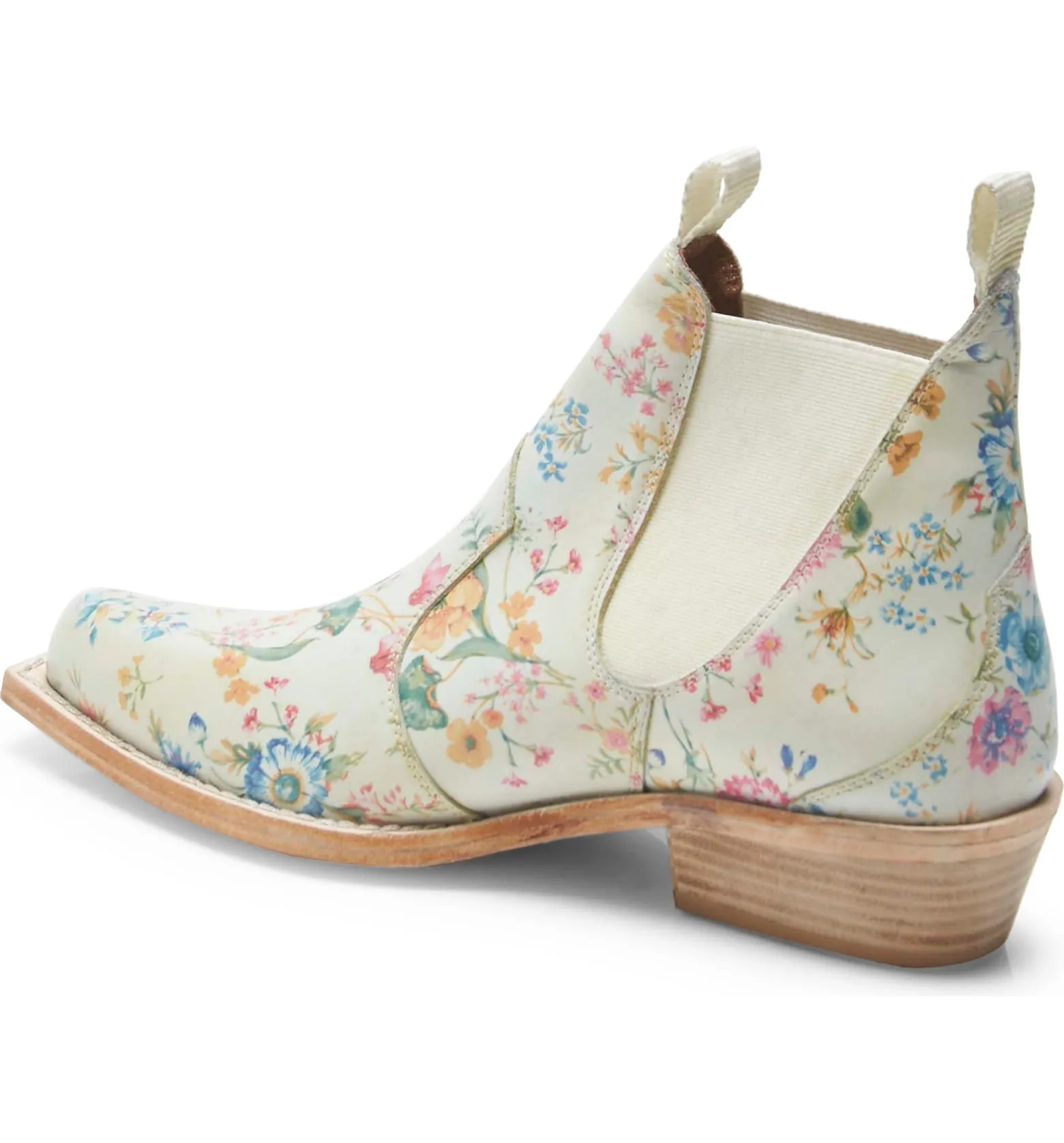 Free People Ivory Floral Western Ankle Boots