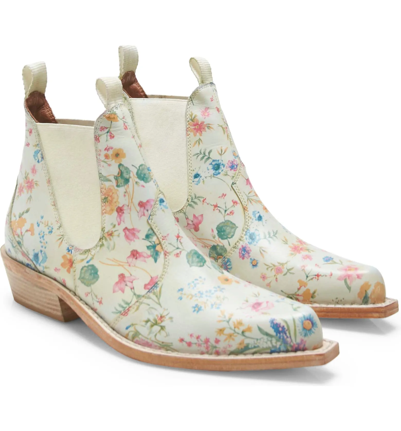 Free People Ivory Floral Western Ankle Boots