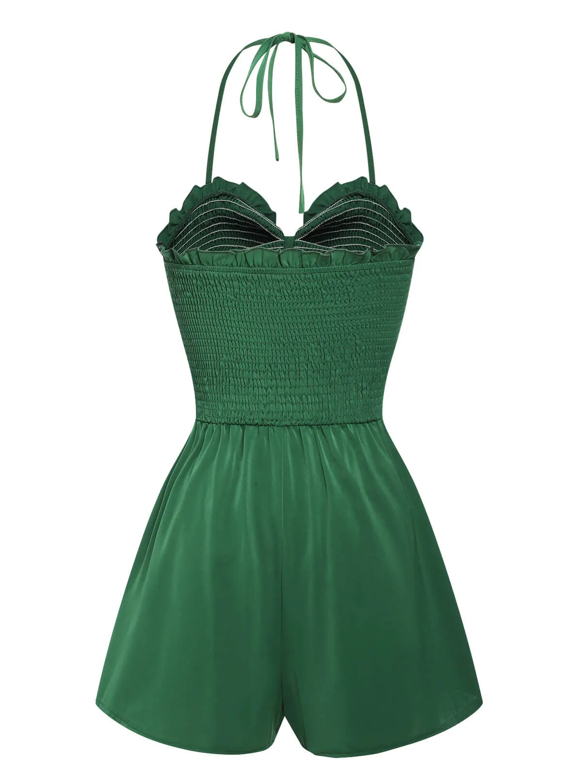 Green 1960s Smocked Sweetheart Neck Halter Romper