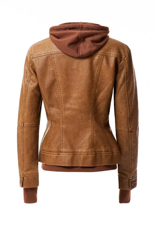 Hooded Faux Leather Jacket