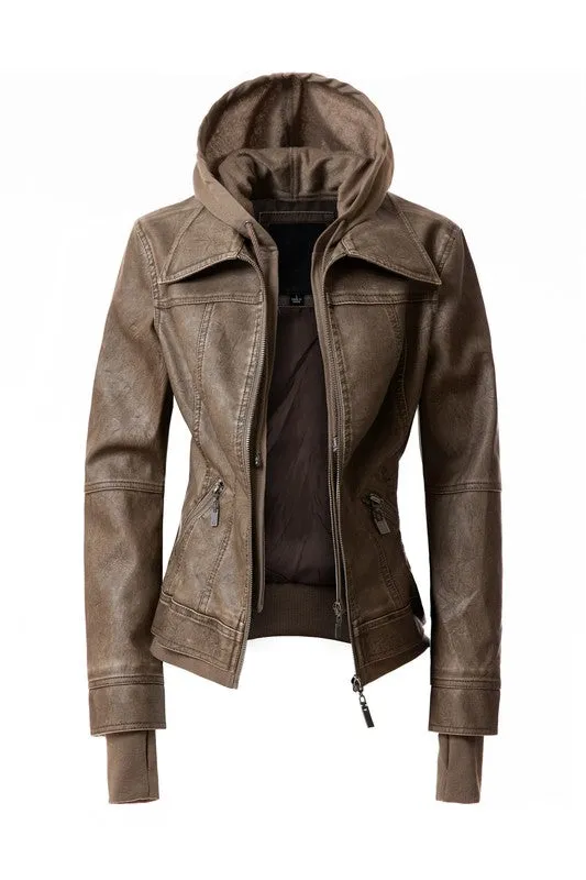 Hooded Faux Leather Jacket