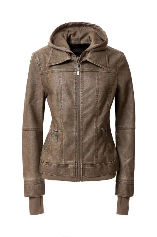 Hooded Faux Leather Jacket