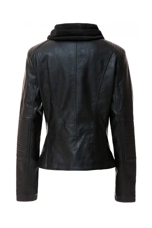 Hooded Faux Leather Jacket