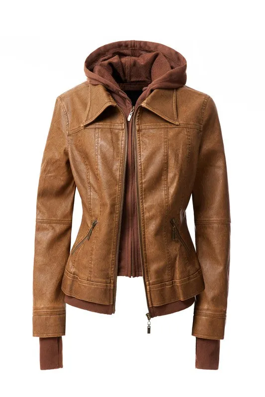 Hooded Faux Leather Jacket