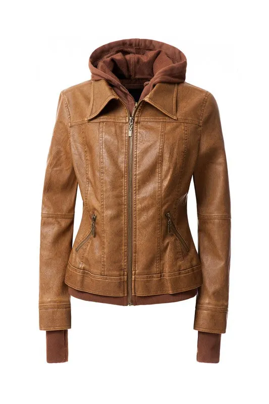 Hooded Faux Leather Jacket