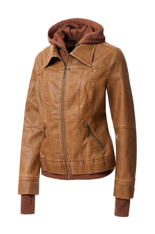 Hooded Faux Leather Jacket