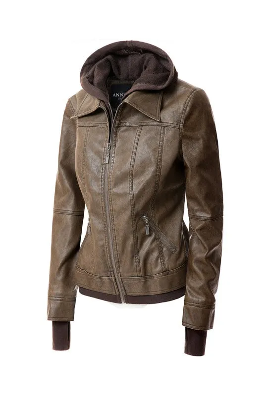 Hooded Faux Leather Jacket