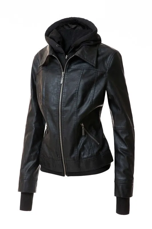 Hooded Faux Leather Jacket