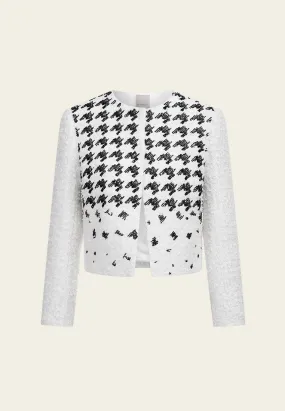 Houndstooth-detail White Tweed Jacket