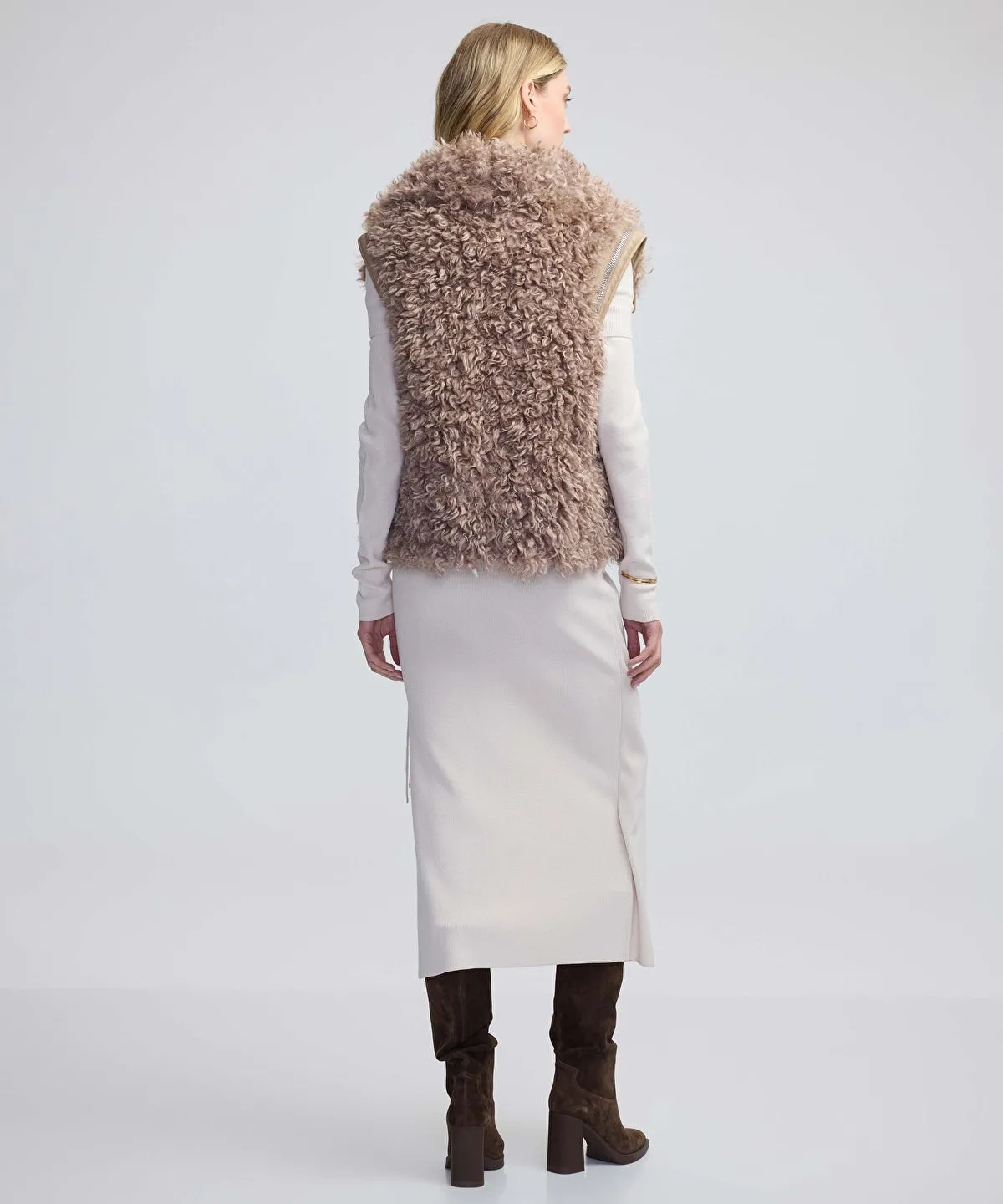 Ipekyol Wide Collar Shearling Vest Mink