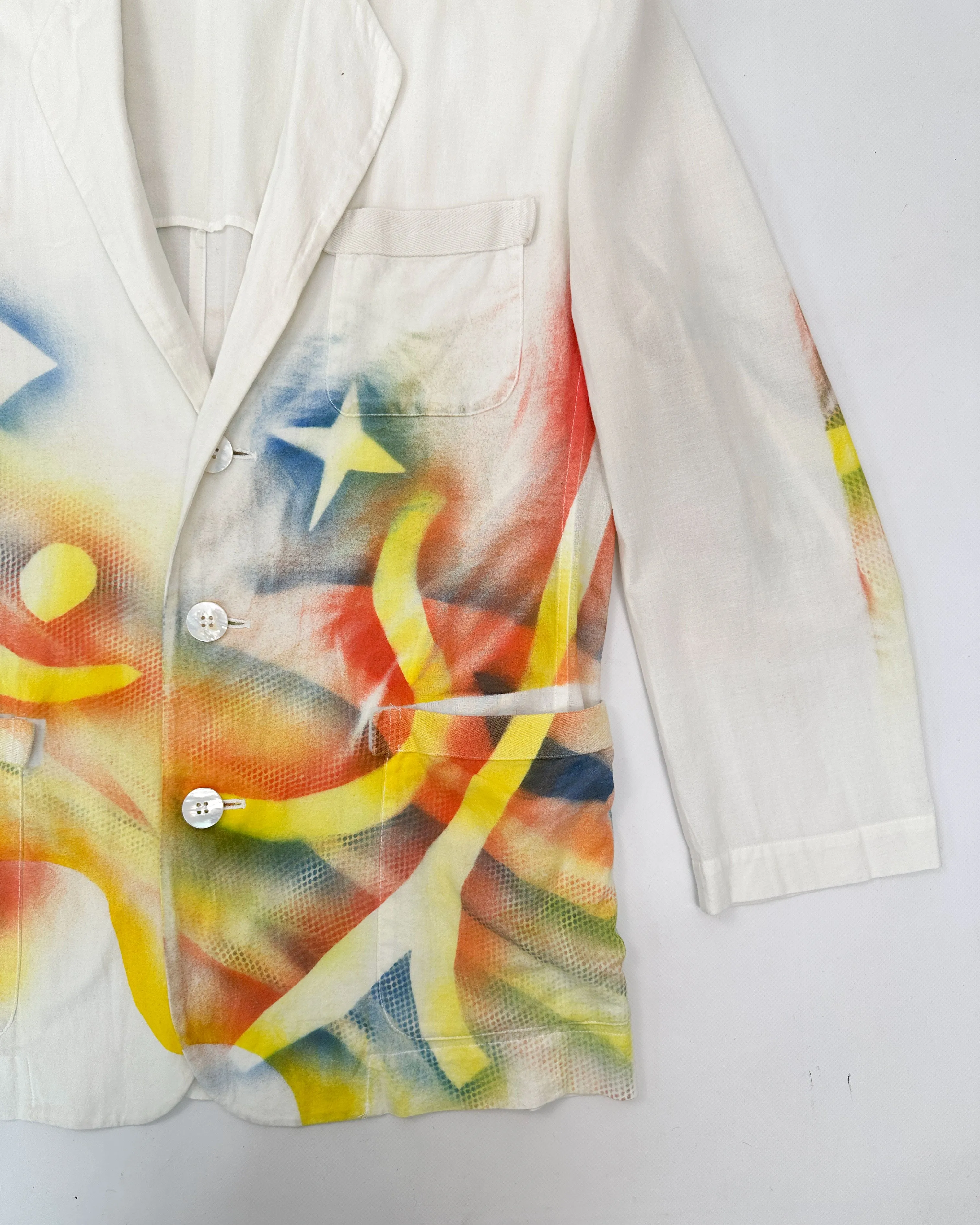 Issey Miyake White Multicolor Print Blazer 2000's