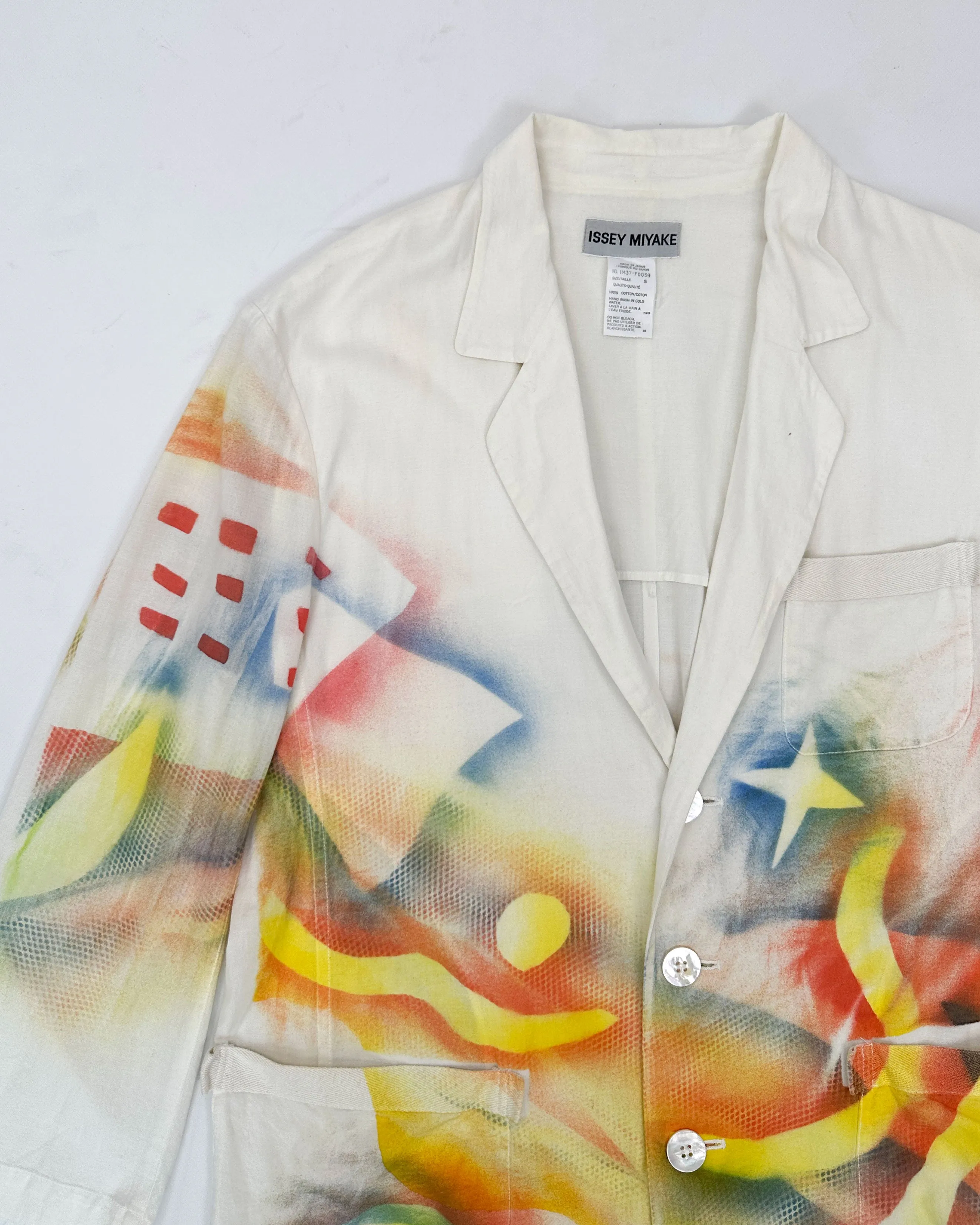 Issey Miyake White Multicolor Print Blazer 2000's