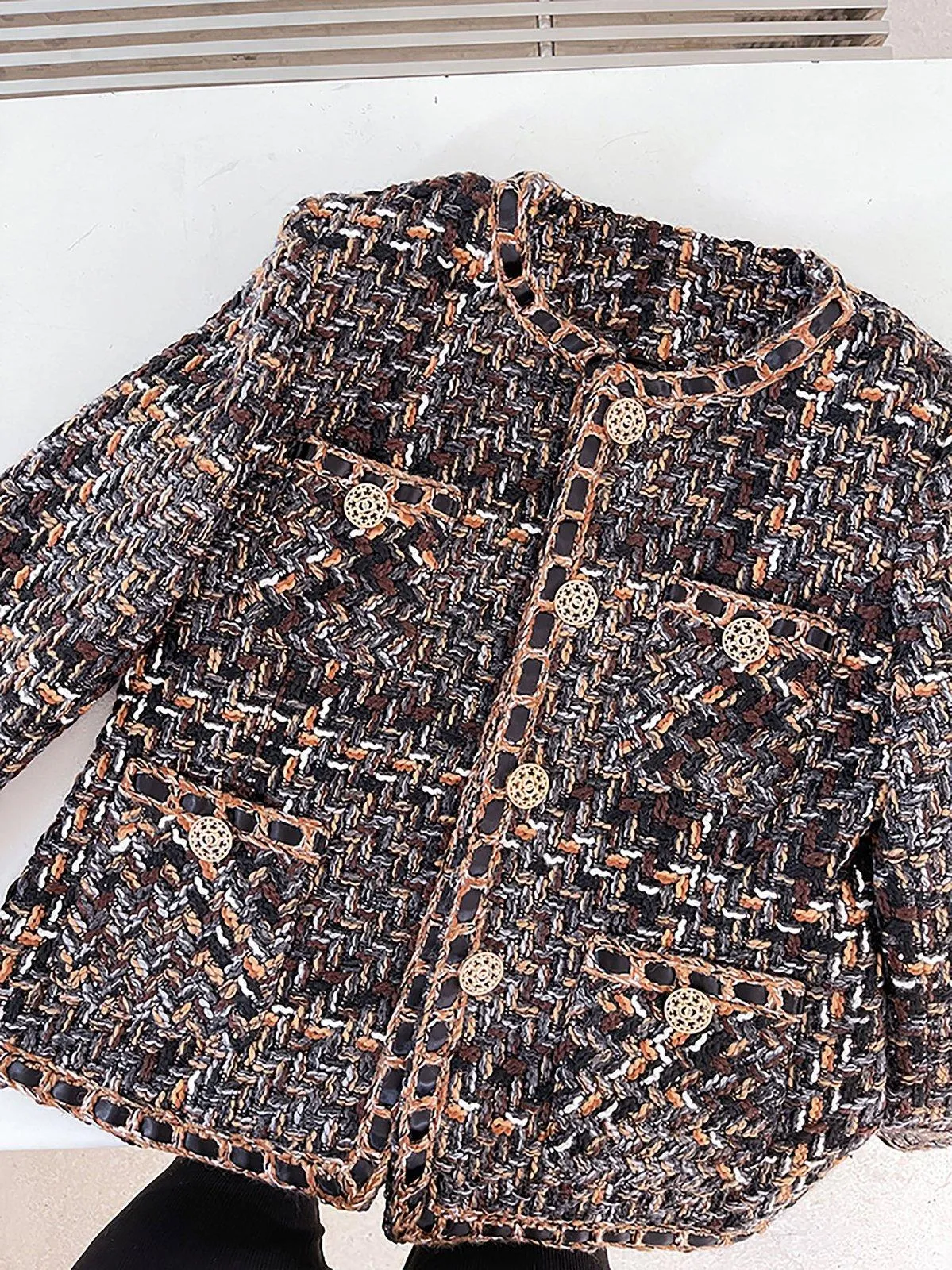 Jewel neck Tweed Short Jacket