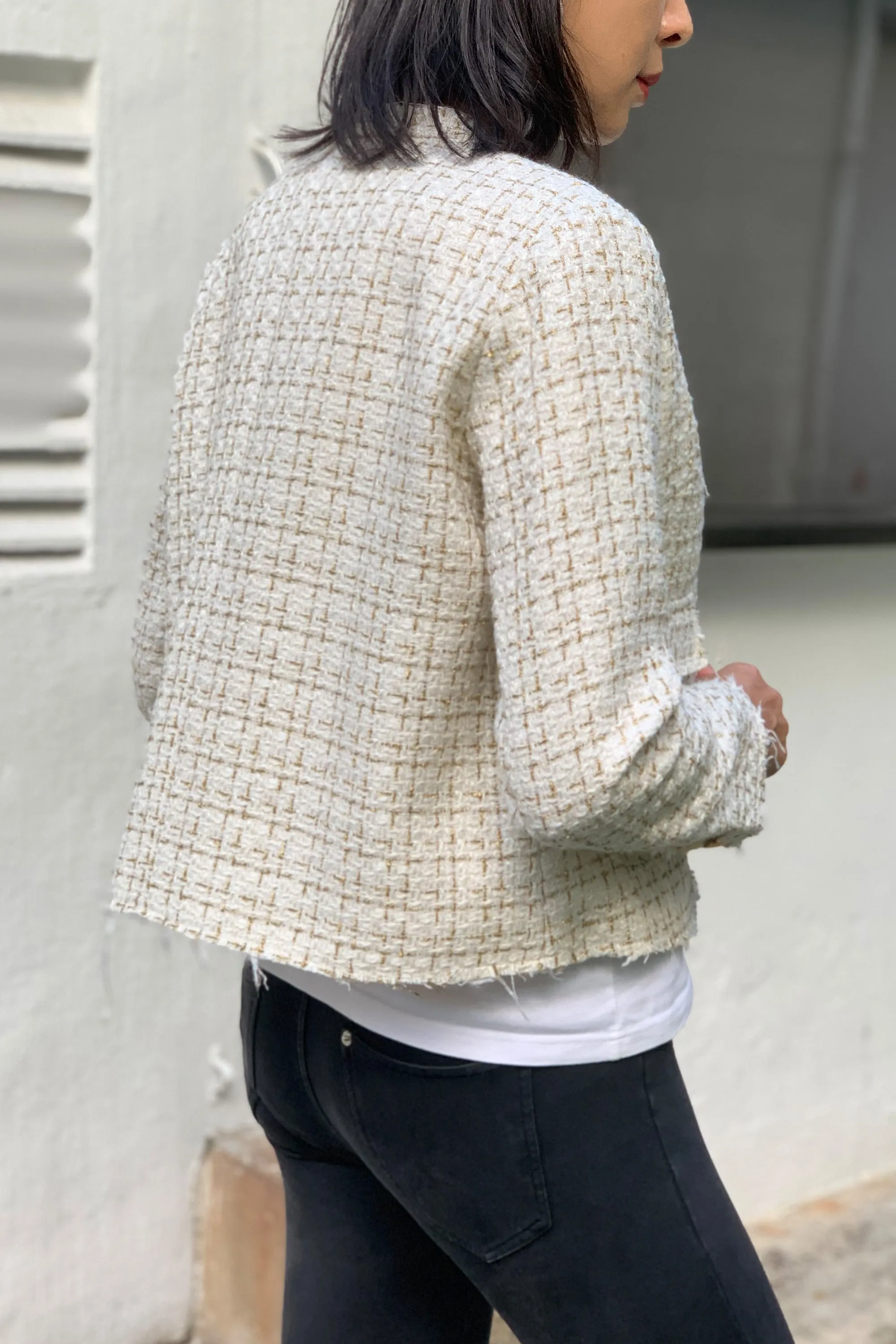 KEIRA White Tweed Jacket (White / Gold)