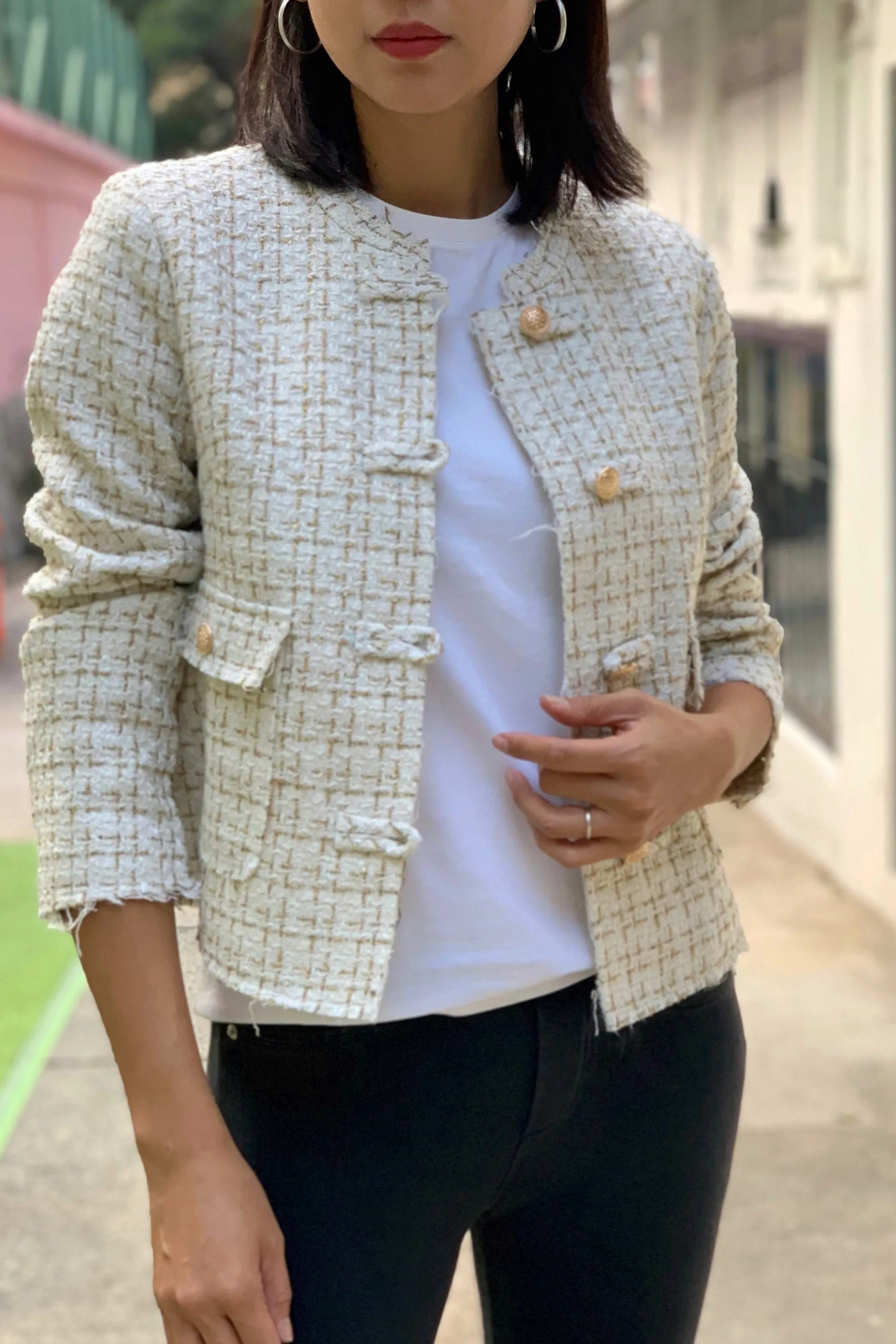 KEIRA White Tweed Jacket (White / Gold)