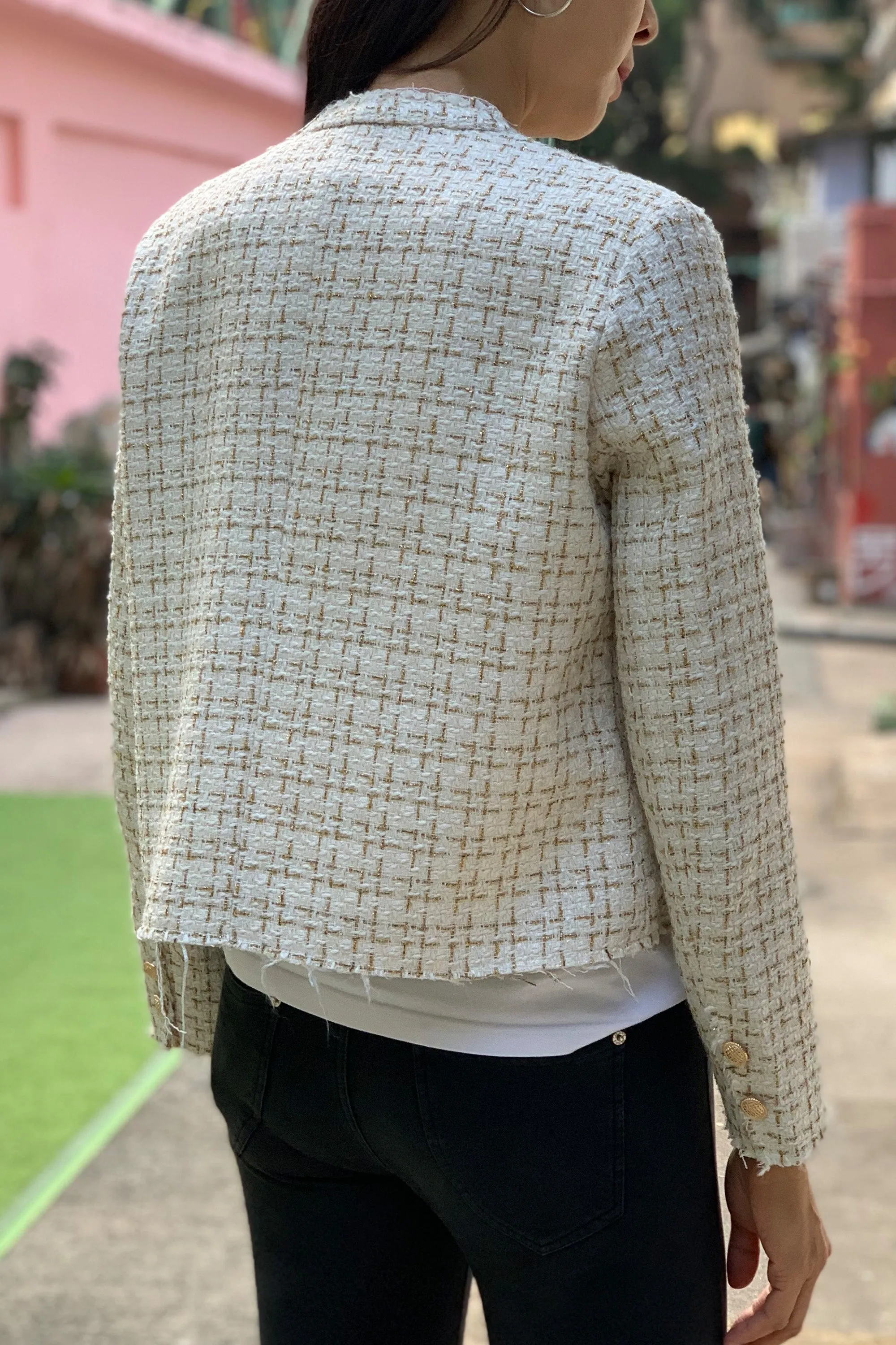 KEIRA White Tweed Jacket (White / Gold)