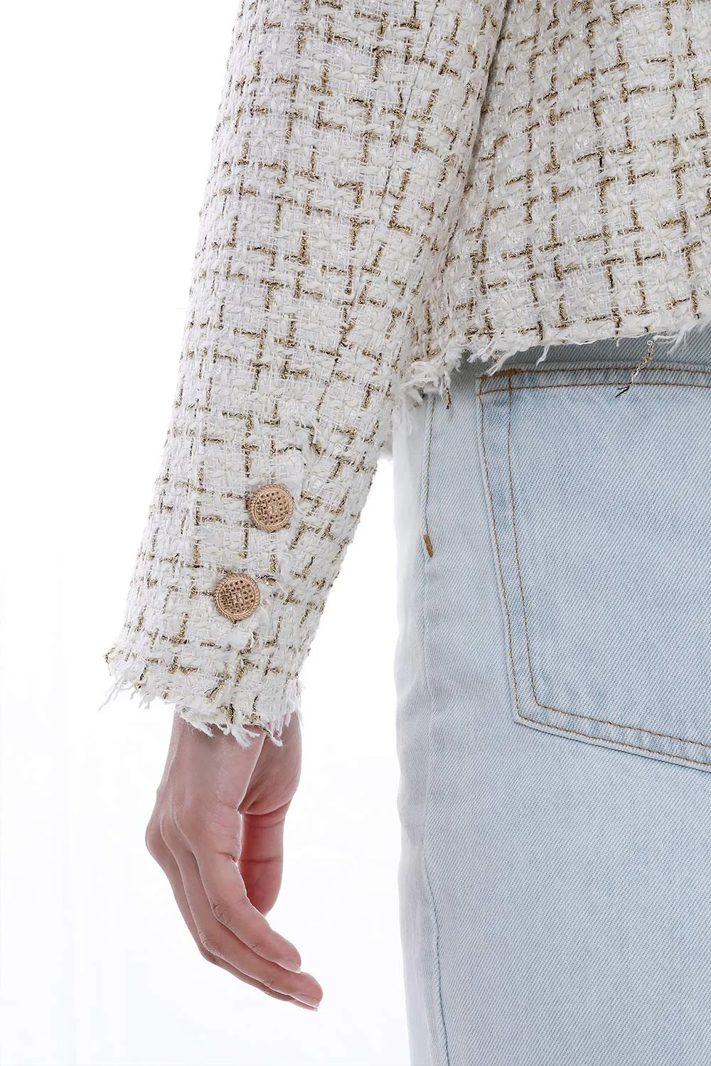 KEIRA White Tweed Jacket (White / Gold)