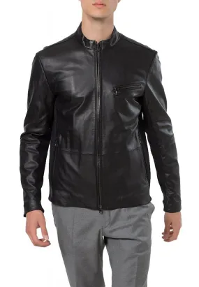 Leather Jackets Hub Mens Genuine Cowhide Leather Jacket (Black, Racer Jacket) - 1501422