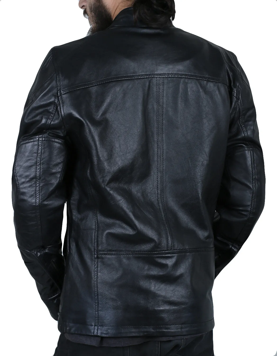 Leather Jackets Hub Mens Genuine Lambskin Leather Jacket (Black, Fencing Jacket) - 1501133