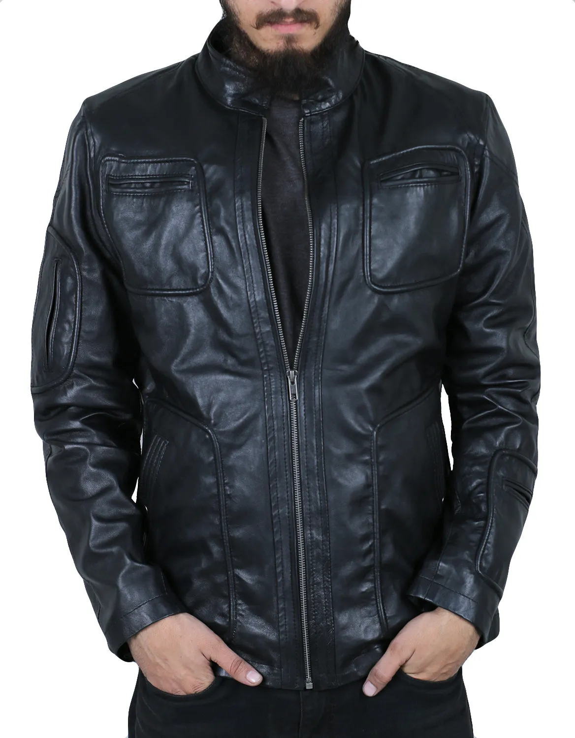 Leather Jackets Hub Mens Genuine Lambskin Leather Jacket (Black, Fencing Jacket) - 1501133