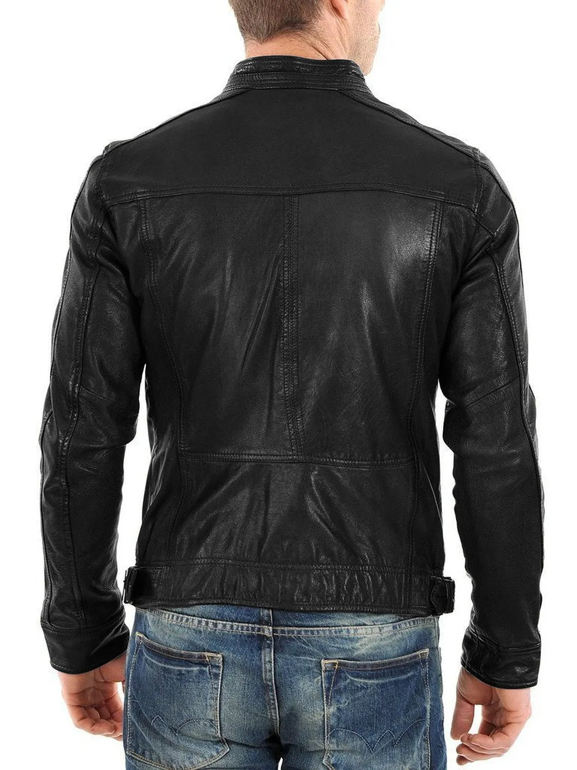 Leather Jackets Hub Mens Genuine Lambskin Leather Jacket (Black, Officer Jacket) - 1501138