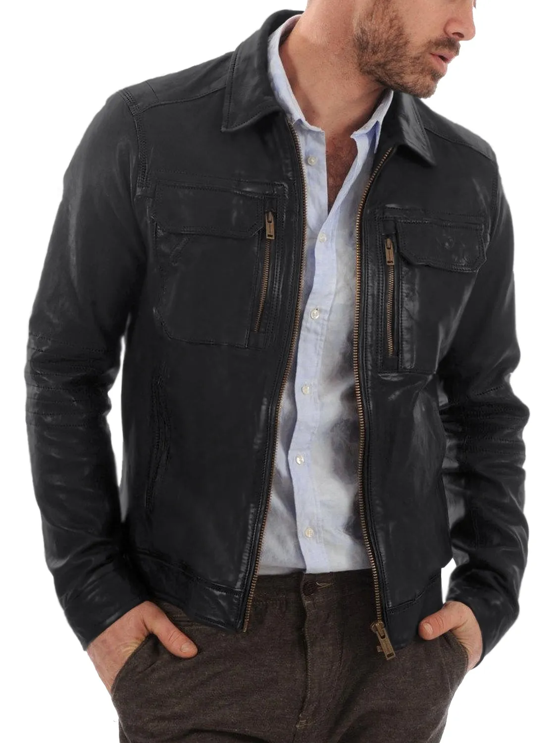 Leather Jackets Hub Mens Genuine Lambskin Leather Jacket (Black, Regal Jacket) - 1501483