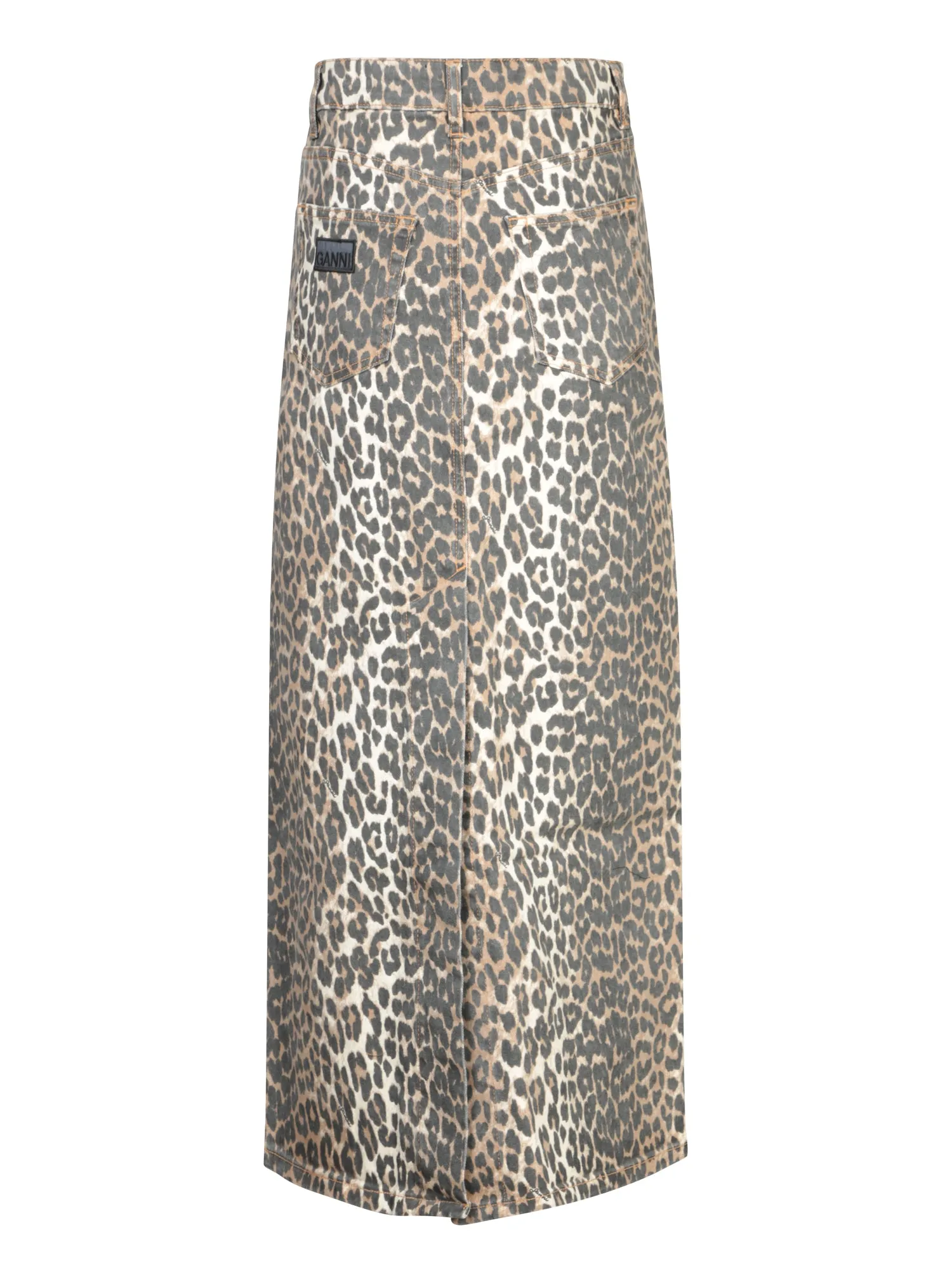 Leopard Print Denim Maxi Skirt