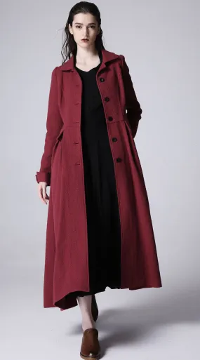 Long jacket wine red linen jacket women jacket (1169)