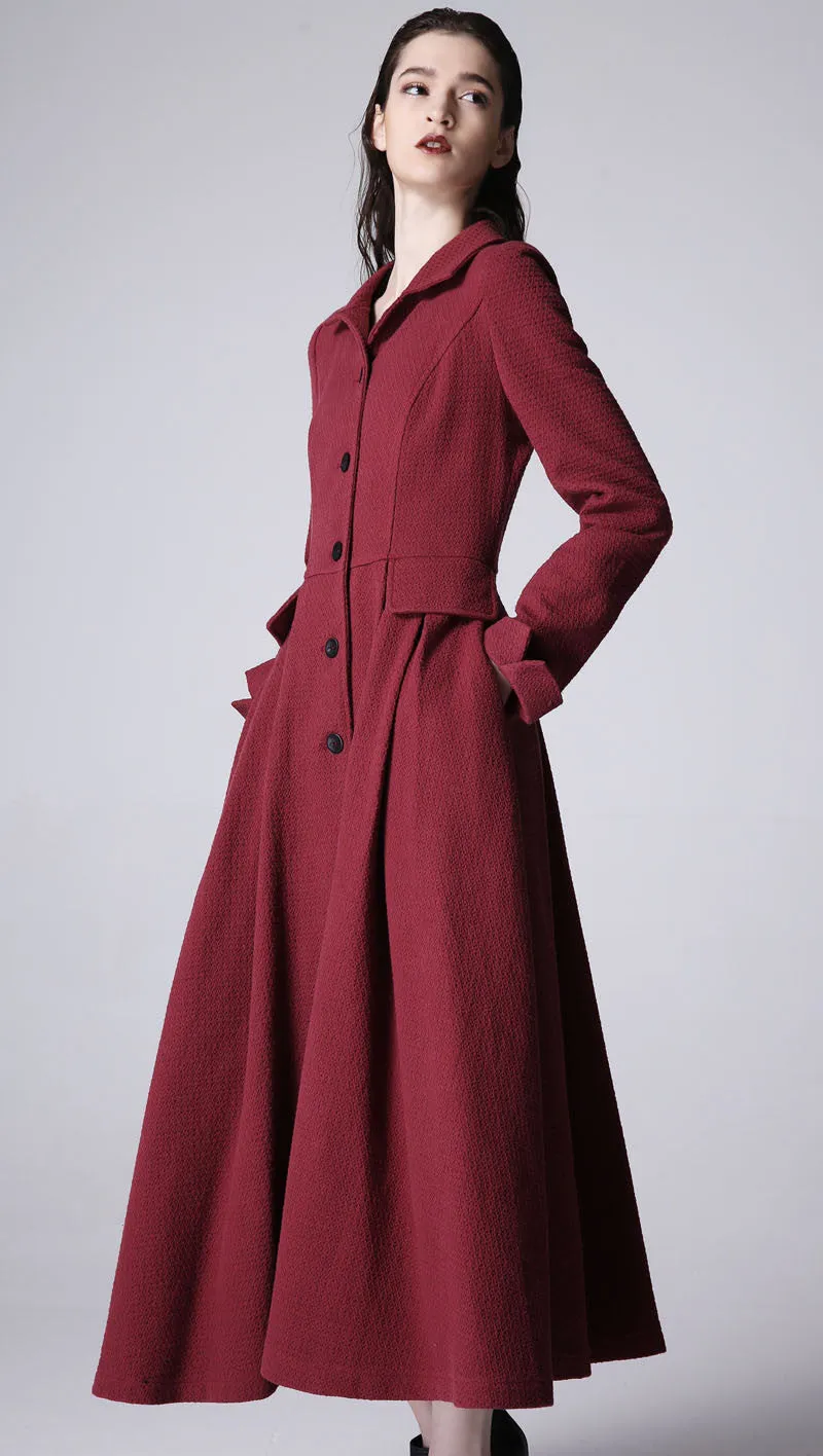 Long jacket wine red linen jacket women jacket (1169)