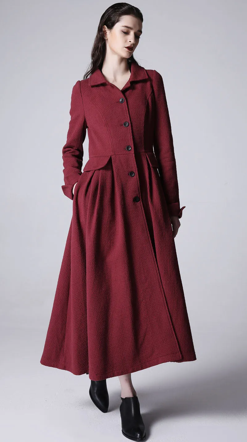 Long jacket wine red linen jacket women jacket (1169)