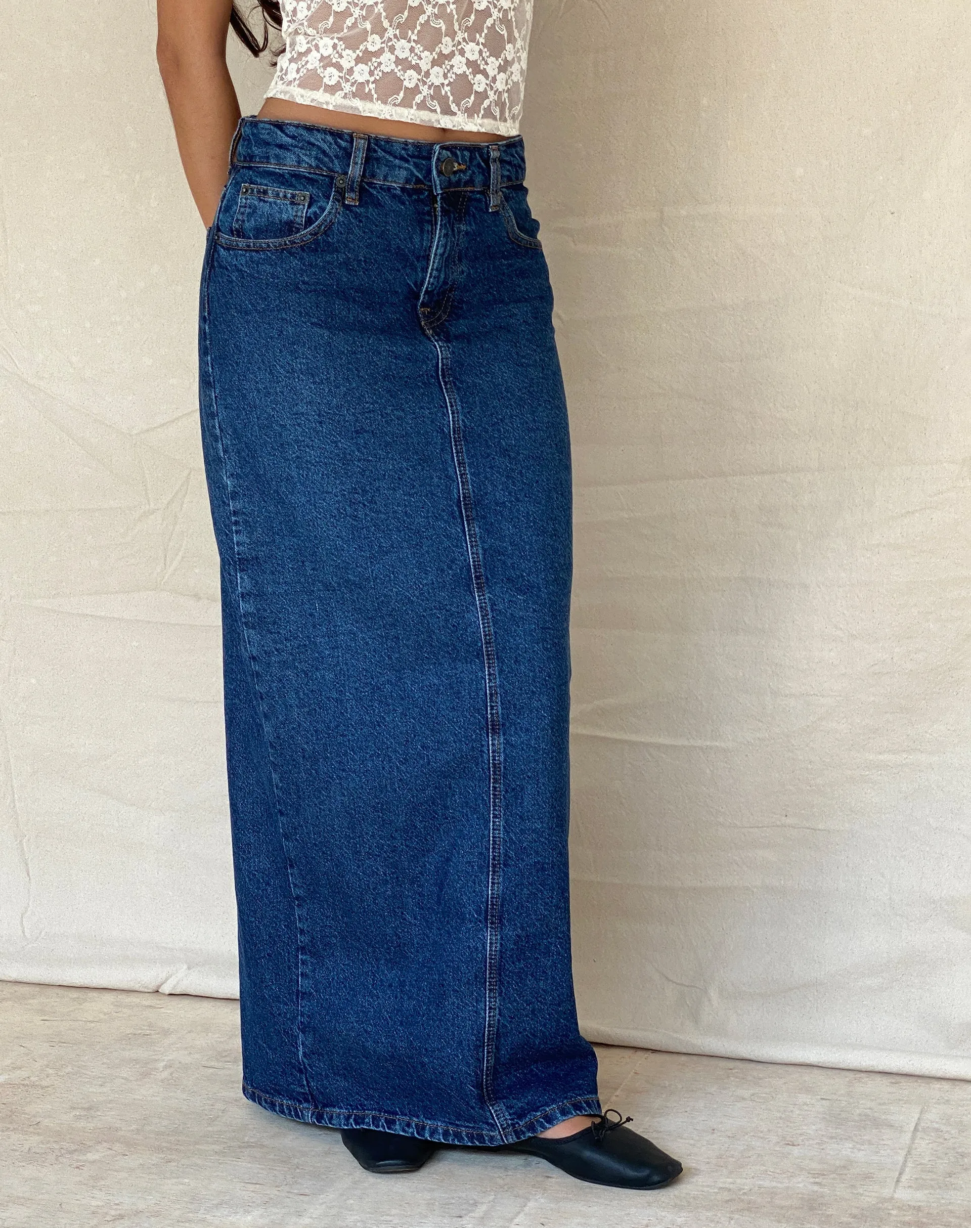 LOW RISE MAXI SKIRT MID BLUE USED