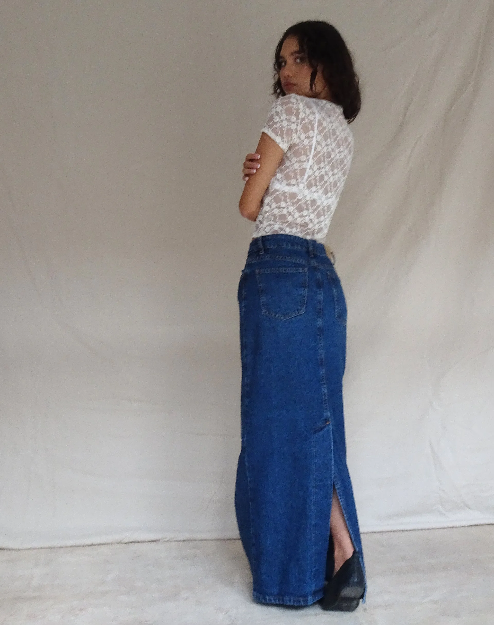 LOW RISE MAXI SKIRT MID BLUE USED