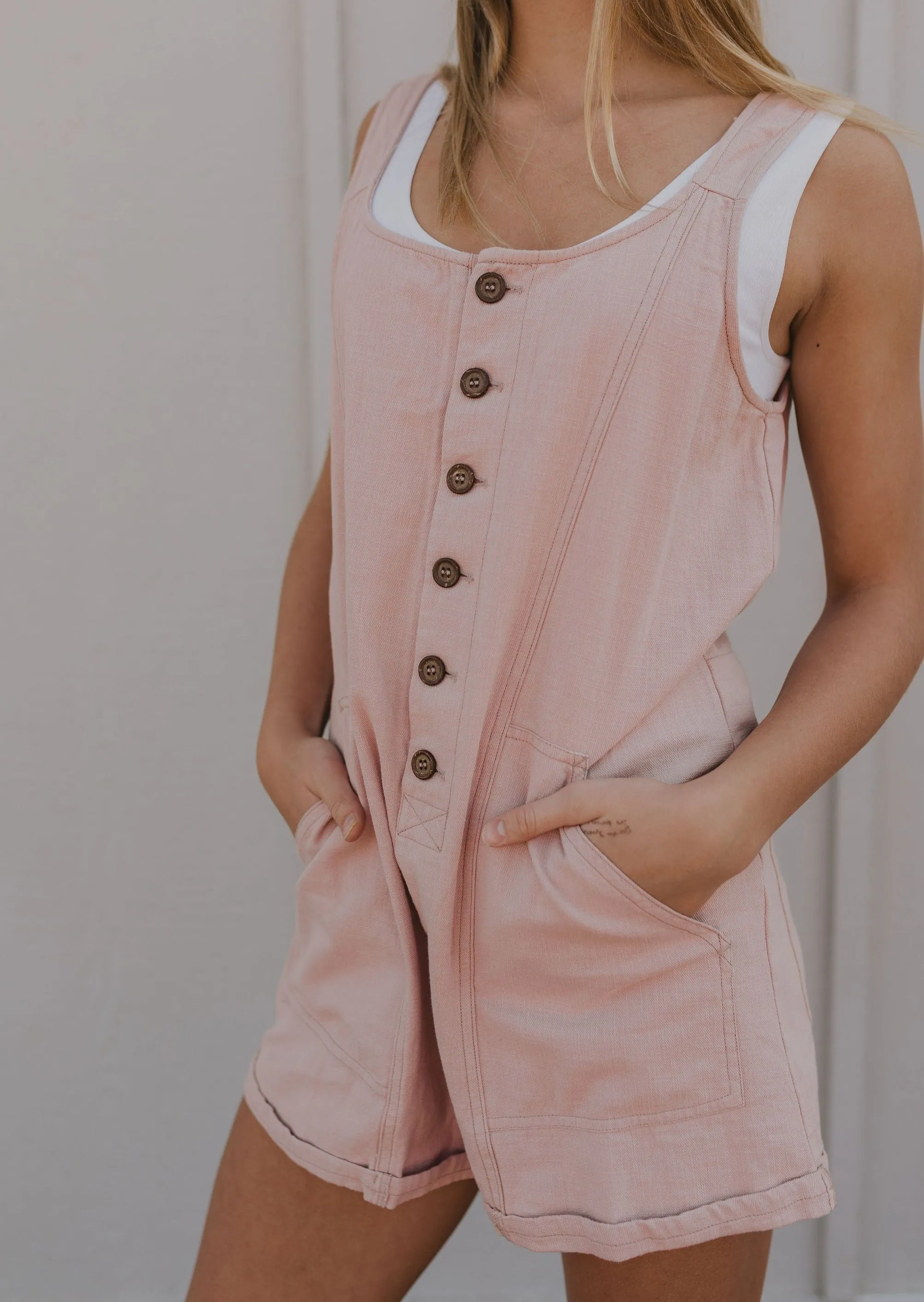 MAYA COTTON TWILL BUTTON FRONT ROMPER BY IVY & CO