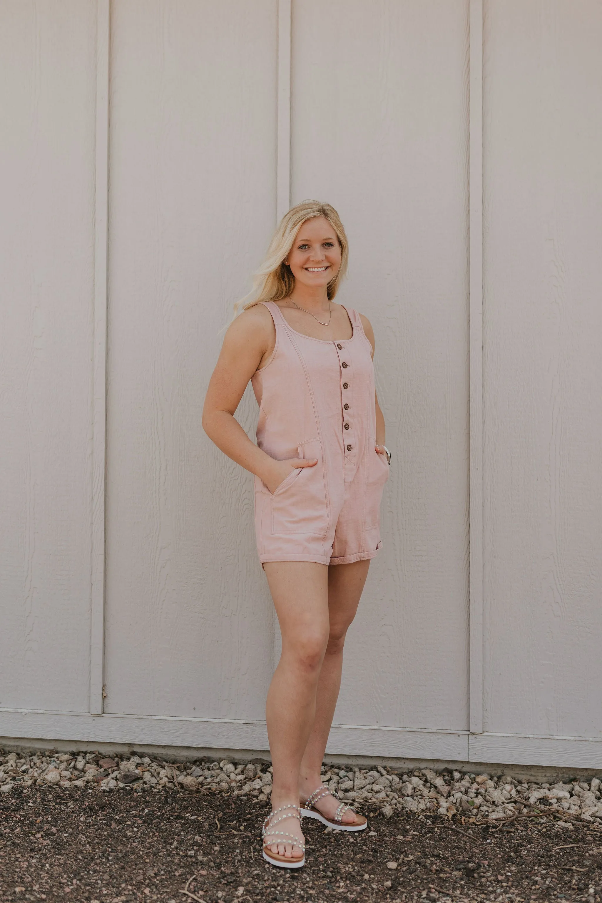 MAYA COTTON TWILL BUTTON FRONT ROMPER BY IVY & CO