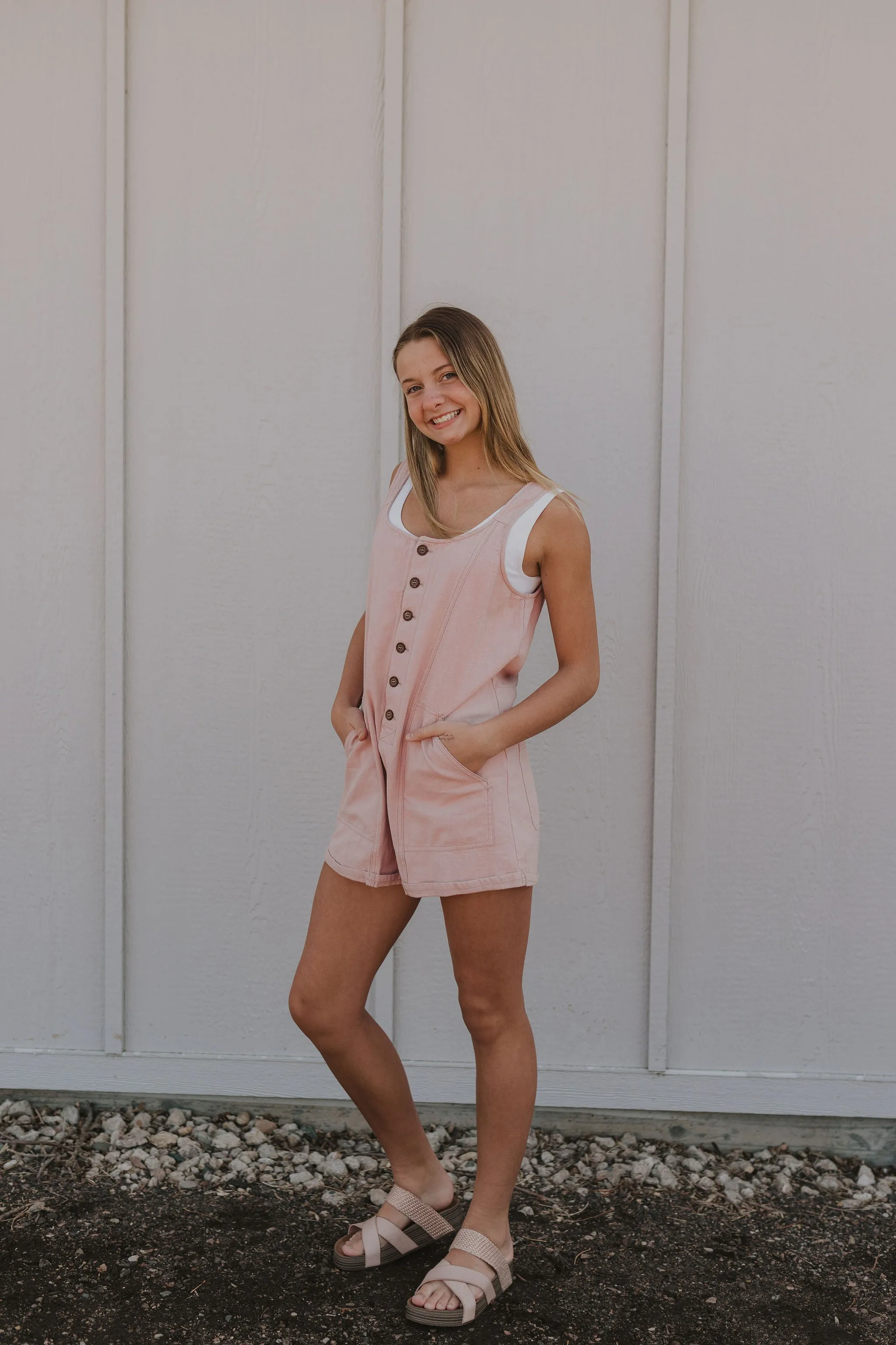 MAYA COTTON TWILL BUTTON FRONT ROMPER BY IVY & CO