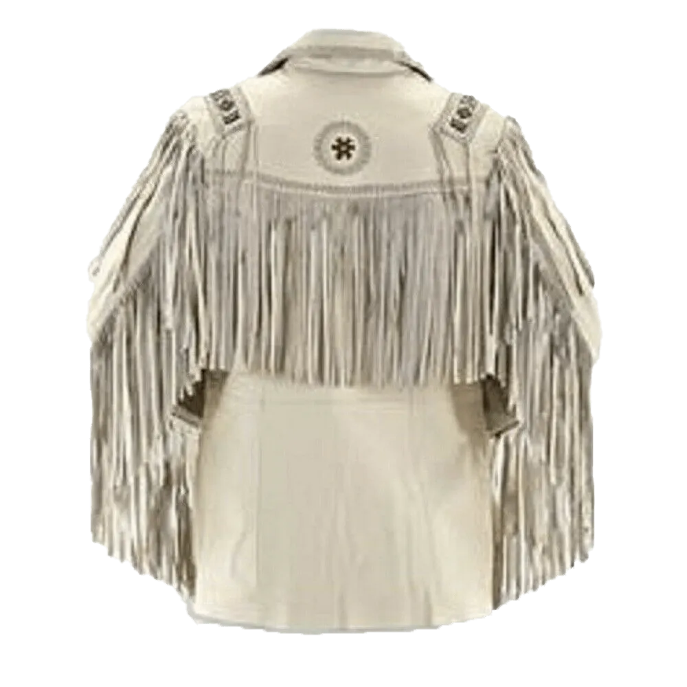 Men Native American Western Cowboy Leather Jacket Suede Leather Fringe & Beaded