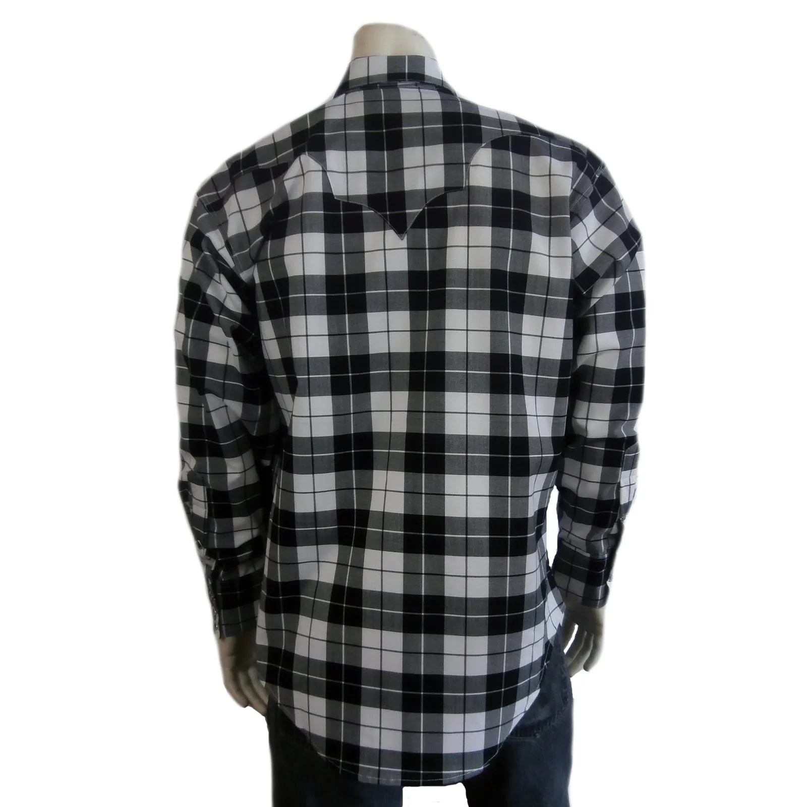 Men's Black & White Windowpane Plaid Western Shirt