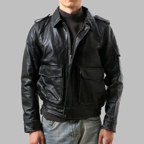 Men's Cowhide Leather Air Force Flight Jacket with Pockets