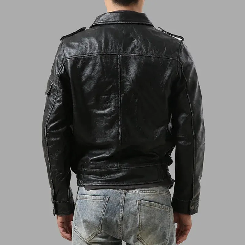 Men's Cowhide Leather Air Force Flight Jacket with Pockets