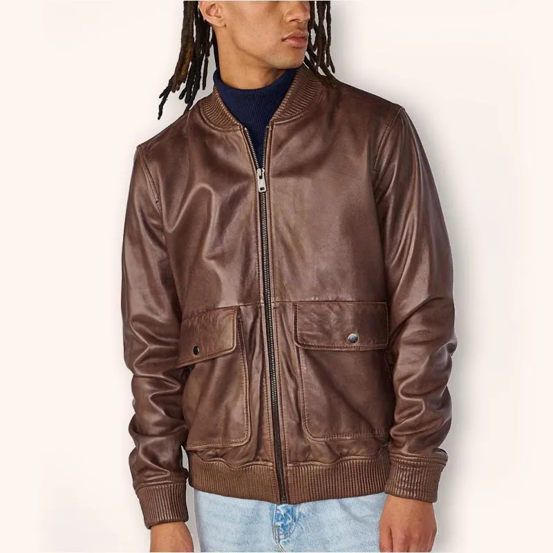 Men's Dark Brown Harrington Leather Bomber Jacket