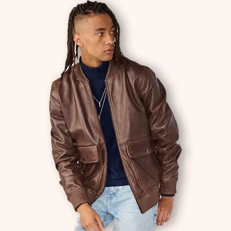 Men's Dark Brown Harrington Leather Bomber Jacket