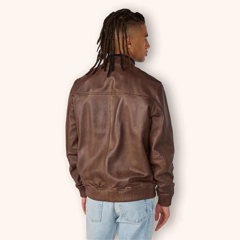 Men's Dark Brown Harrington Leather Bomber Jacket