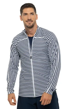 Men's Menorca Long Sleeve Water Jacket  |  White/Navy Stripe