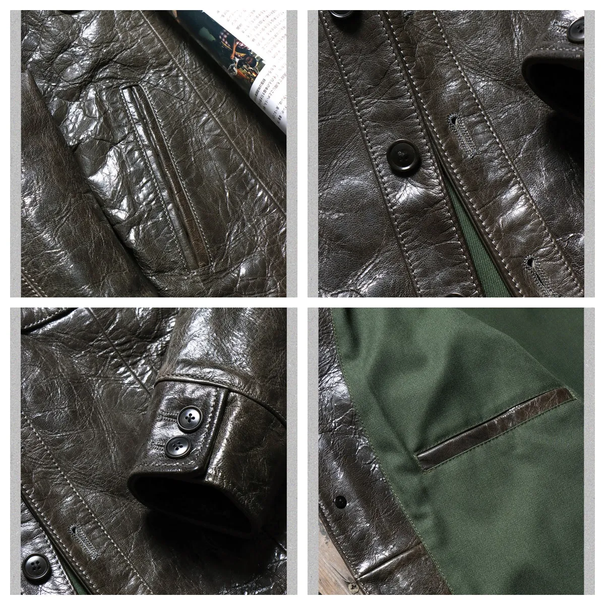 Men's Olive Battle Dress Pattern 37 Leather Jacket