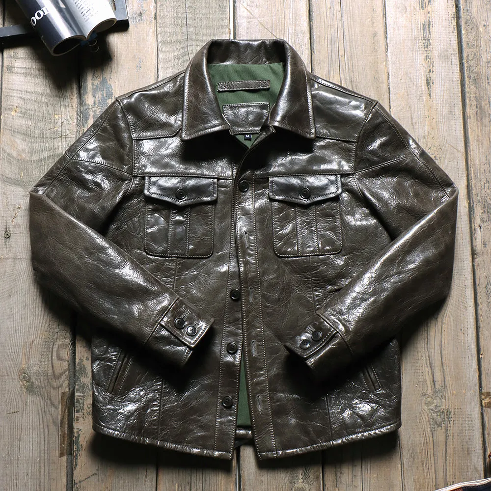 Men's Olive Battle Dress Pattern 37 Leather Jacket