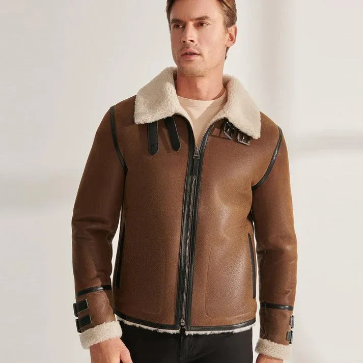 Men's RAF Tan B3 Shearling Pilot Aviator Jacket