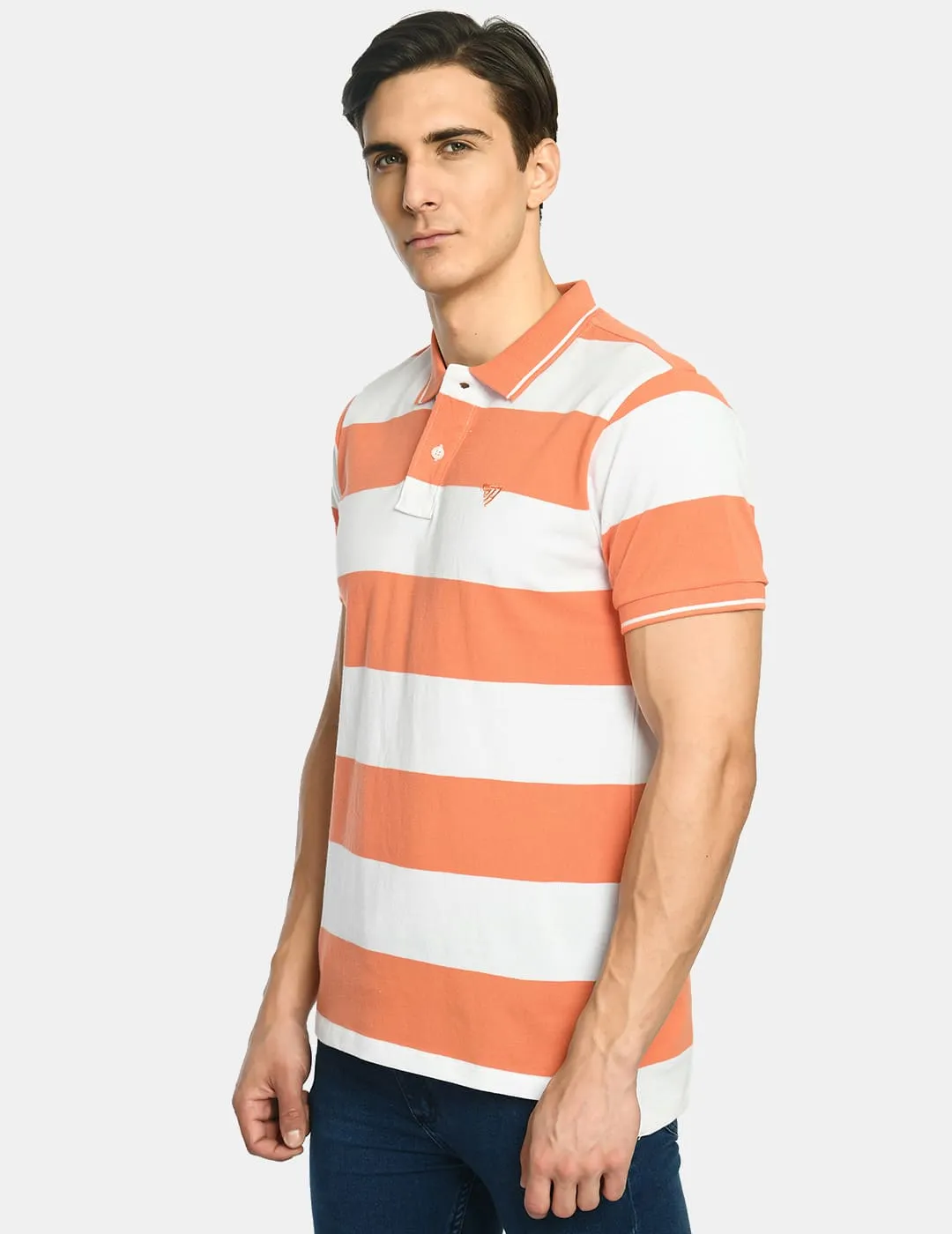 Men's Striped Polo Collar T-Shirt