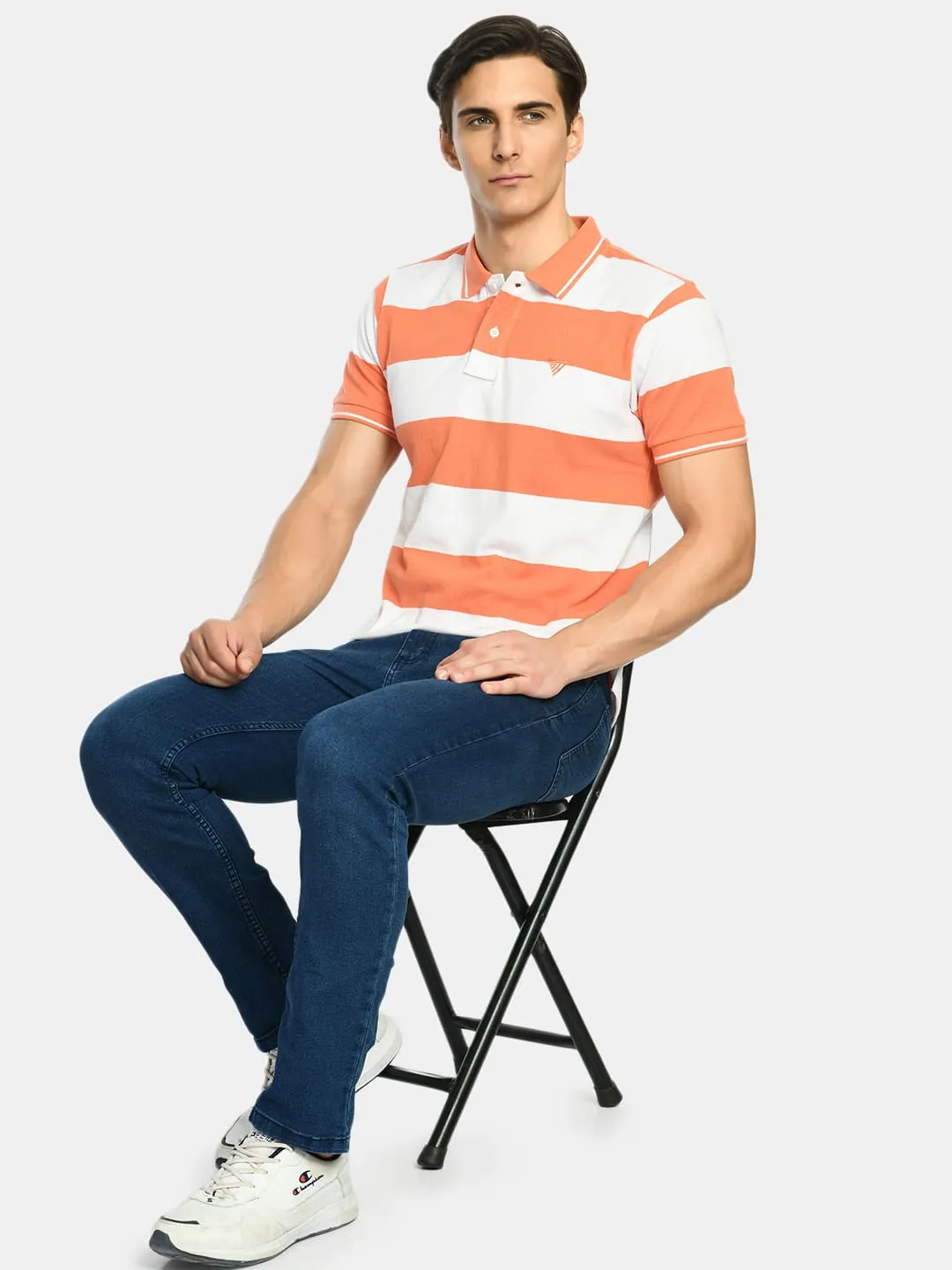 Men's Striped Polo Collar T-Shirt