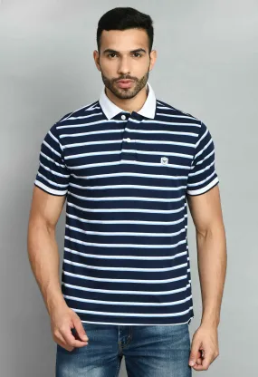 Men's Striped White Blue Polo Neck Tee